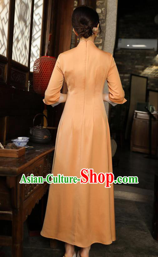 Chinese Traditional Embroidered Orange Cheongsam National Women Zen Clothing Qipao Dress Chinese Traditional Embroidered Orange Cheongsam National Women Zen Clothing Qipao Dress