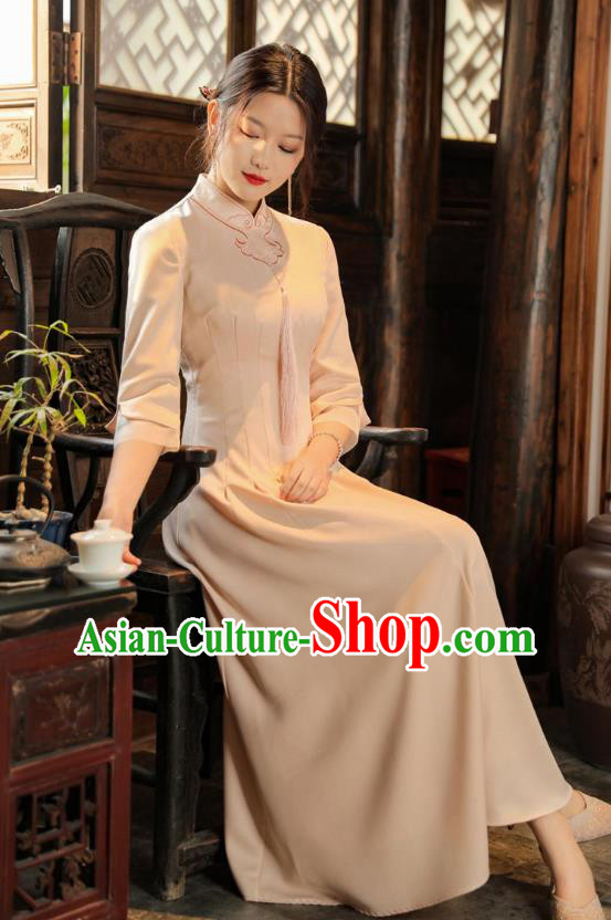 Chinese Apricot Qipao Dress Traditional Embroidered Cheongsam National Women Zen Clothing Chinese Apricot Qipao Dress Traditional Embroidered Cheongsam National Women Zen Clothing