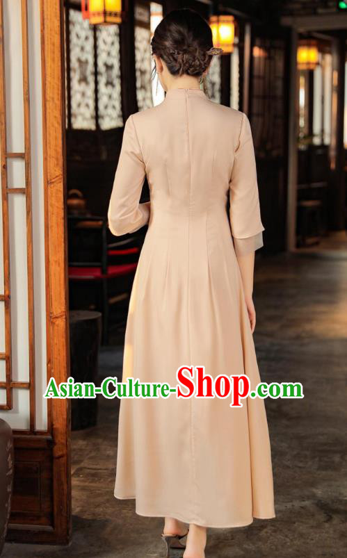 Chinese Apricot Qipao Dress Traditional Embroidered Cheongsam National Women Zen Clothing Chinese Apricot Qipao Dress Traditional Embroidered Cheongsam National Women Zen Clothing