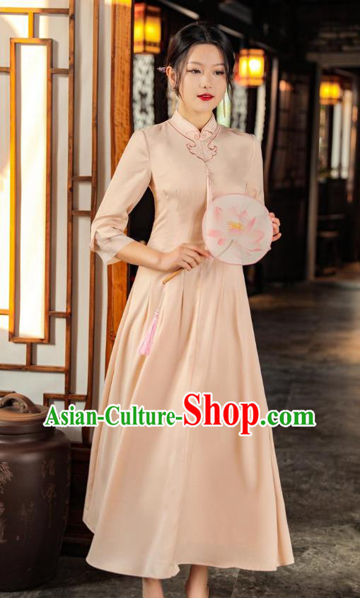 Chinese Apricot Qipao Dress Traditional Embroidered Cheongsam National Women Zen Clothing Chinese Apricot Qipao Dress Traditional Embroidered Cheongsam National Women Zen Clothing