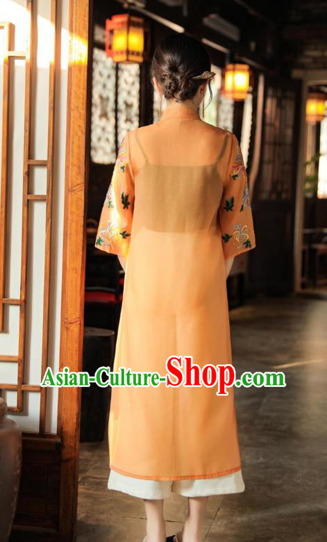 China Traditional Tang Suit Outer Garment Woman Embroidered Orange Dust Coat China Traditional Tang Suit Outer Garment Woman Embroidered Orange Dust Coat
