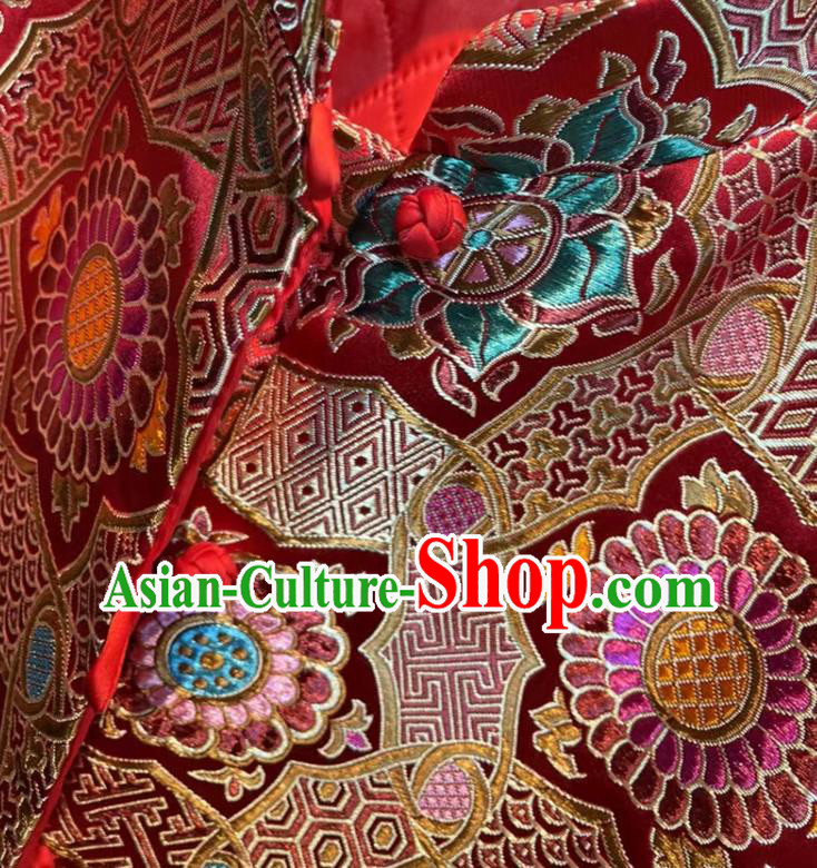 China Woman New Year Red Brocade Jacket Traditional Tang Suit Overcoat China Woman New Year Red Brocade Jacket Traditional Tang Suit Overcoat