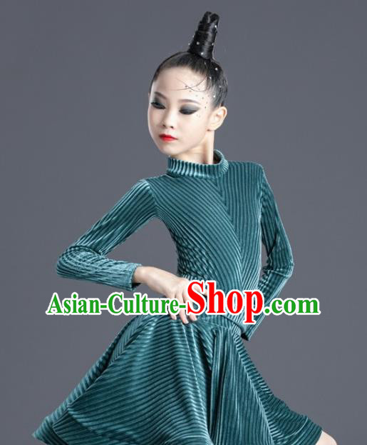 Children Latin Dance Dress Professional Modern Dance Competition Costume Ballroom Dance Green Clothing Children Latin Dance Dress Professional Modern Dance Competition Costume Ballroom Dance Green Clothing