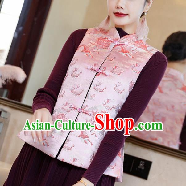 Chinese Tang Suit Waistcoat National Pink Brocade Vest Upper Outer Garment Chinese Tang Suit Waistcoat National Pink Brocade Vest Upper Outer Garment