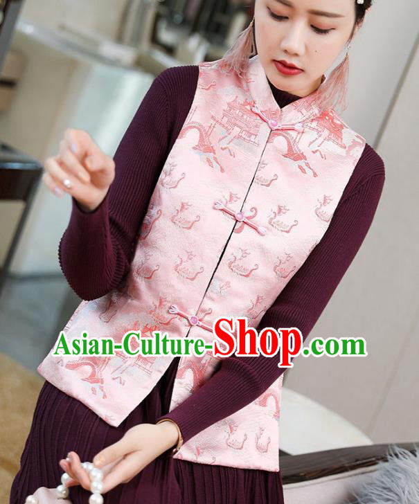 Chinese Tang Suit Waistcoat National Pink Brocade Vest Upper Outer Garment Chinese Tang Suit Waistcoat National Pink Brocade Vest Upper Outer Garment