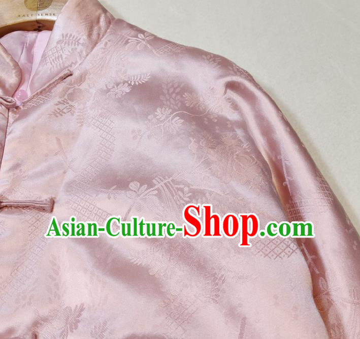 China Traditional Tang Suit Outer Garment Woman Classical Plum Blossom Pattern Pink Silk Jacket China Traditional Tang Suit Outer Garment Woman Classical Plum Blossom Pattern Pink Silk Jacket