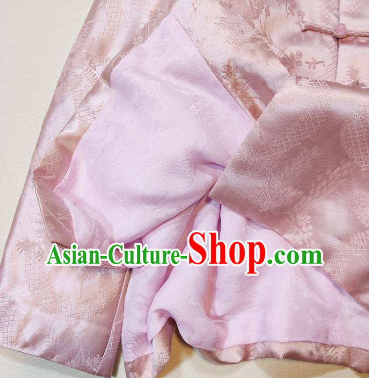 China Traditional Tang Suit Outer Garment Woman Classical Plum Blossom Pattern Pink Silk Jacket China Traditional Tang Suit Outer Garment Woman Classical Plum Blossom Pattern Pink Silk Jacket