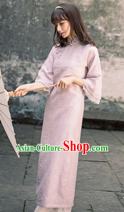 Chinese Traditional Women Clothing Lilac Qipao Dress National Cheongsam Chinese Traditional Women Clothing Lilac Qipao Dress National Cheongsam