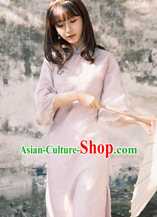 Chinese Traditional Women Clothing Lilac Qipao Dress National Cheongsam Chinese Traditional Women Clothing Lilac Qipao Dress National Cheongsam