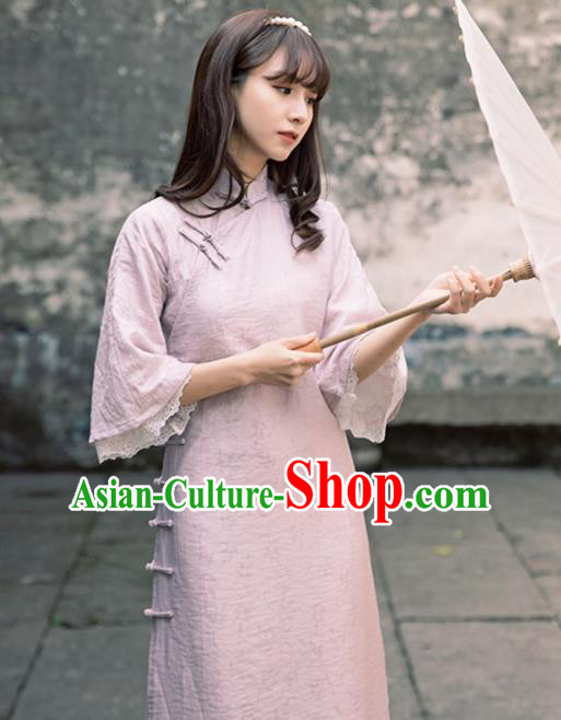 Chinese Traditional Women Clothing Lilac Qipao Dress National Cheongsam Chinese Traditional Women Clothing Lilac Qipao Dress National Cheongsam