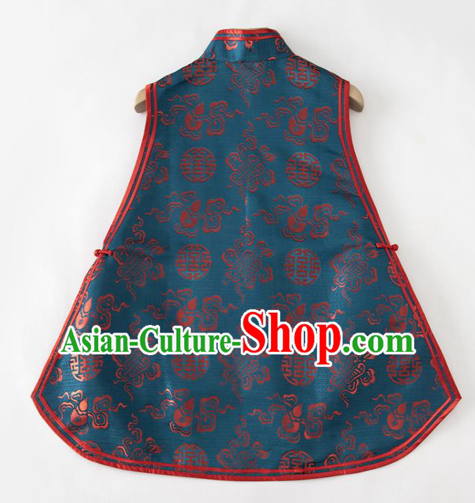 Chinese National Blue Brocade Vest Upper Outer Garment Tang Suit Waistcoat Chinese National Blue Brocade Vest Upper Outer Garment Tang Suit Waistcoat
