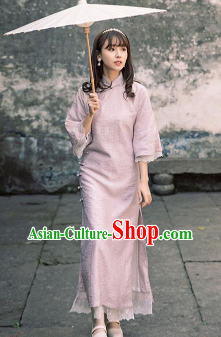 Chinese Traditional Women Clothing Lilac Qipao Dress National Cheongsam Chinese Traditional Women Clothing Lilac Qipao Dress National Cheongsam
