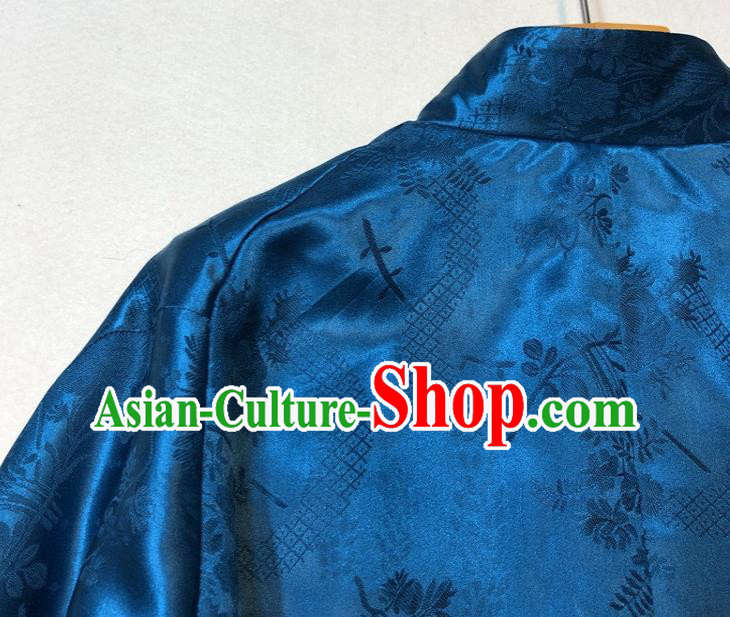 China Woman Classical Deep Blue Silk Jacket Traditional Tang Suit Outer Garment China Woman Classical Deep Blue Silk Jacket Traditional Tang Suit Outer Garment