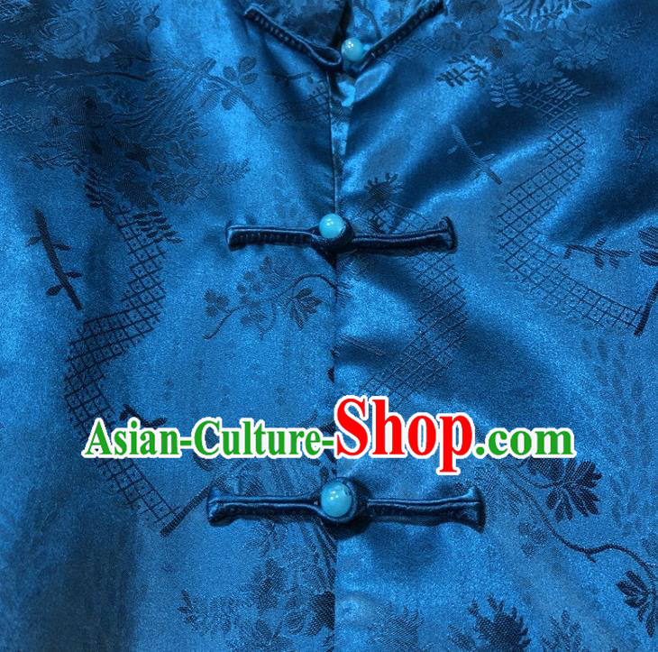 China Woman Classical Deep Blue Silk Jacket Traditional Tang Suit Outer Garment China Woman Classical Deep Blue Silk Jacket Traditional Tang Suit Outer Garment