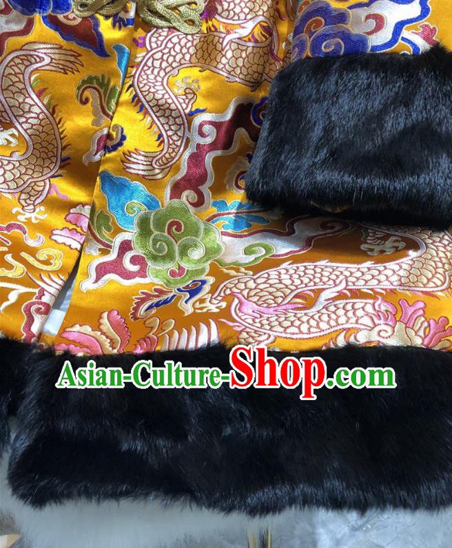 China Woman Classical Dragon Pattern Golden Brocade Jacket Traditional Tang Suit Cotton Padded Coat China Woman Classical Dragon Pattern Golden Brocade Jacket Traditional Tang Suit Cotton Padded Coat