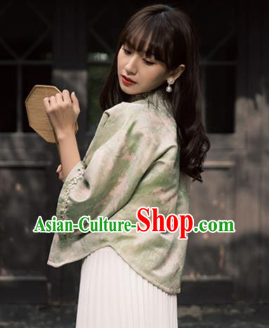 China Tang Suit Upper Outer Garment Classical Light Green Cheongsam Shirt China Tang Suit Upper Outer Garment Classical Light Green Cheongsam Shirt
