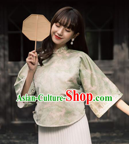 China Tang Suit Upper Outer Garment Classical Light Green Cheongsam Shirt China Tang Suit Upper Outer Garment Classical Light Green Cheongsam Shirt