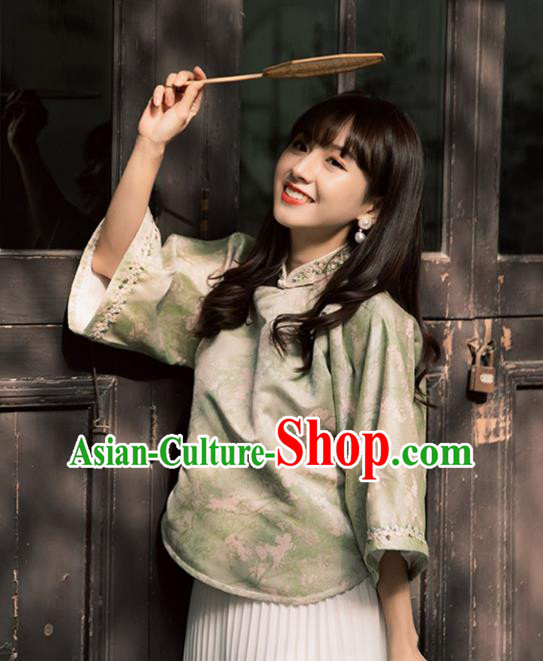 China Tang Suit Upper Outer Garment Classical Light Green Cheongsam Shirt China Tang Suit Upper Outer Garment Classical Light Green Cheongsam Shirt