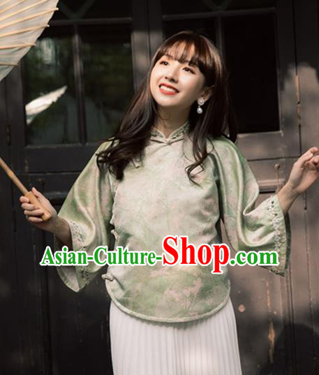 China Tang Suit Upper Outer Garment Classical Light Green Cheongsam Shirt China Tang Suit Upper Outer Garment Classical Light Green Cheongsam Shirt