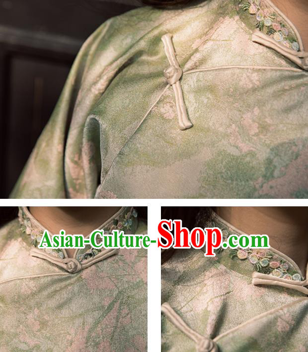China Tang Suit Upper Outer Garment Classical Light Green Cheongsam Shirt China Tang Suit Upper Outer Garment Classical Light Green Cheongsam Shirt