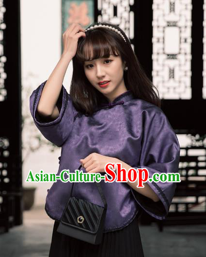 China Classical Deep Purple Cheongsam Shirt Tang Suit Upper Outer Garment China Classical Deep Purple Cheongsam Shirt Tang Suit Upper Outer Garment