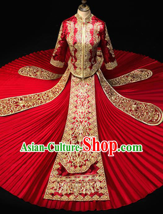 Chinese Wedding Toast Outfits Clothing Bride Costumes Traditional Embroidery Red Xiuhe Suit Chinese Wedding Toast Outfits Clothing Bride Costumes Traditional Embroidery Red Xiuhe Suit