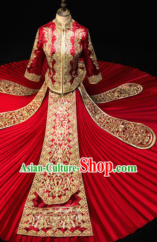 Chinese Wedding Toast Outfits Clothing Bride Costumes Traditional Embroidery Red Xiuhe Suit Chinese Wedding Toast Outfits Clothing Bride Costumes Traditional Embroidery Red Xiuhe Suit