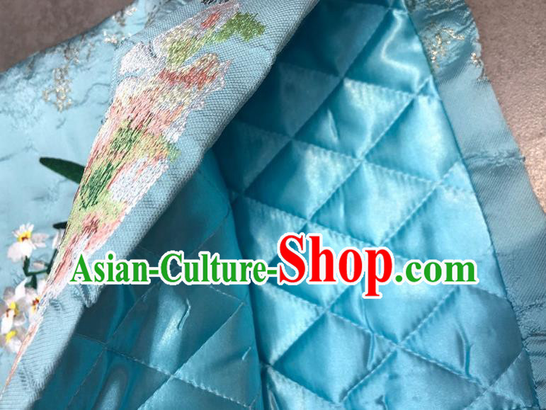 Chinese National Women Clothing Classical Embroidered Orchids Blue Qipao Dress Traditional Winter Cheongsam Chinese National Women Clothing Classical Embroidered Orchids Blue Qipao Dress Traditional Winter Cheongsam