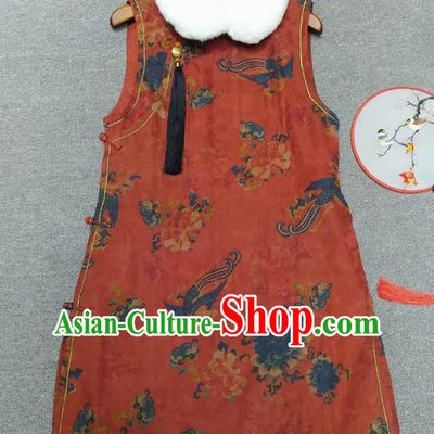 Chinese Classical Phoenix Pattern Red Qipao Dress Traditional Silk Cheongsam National Women Clothing