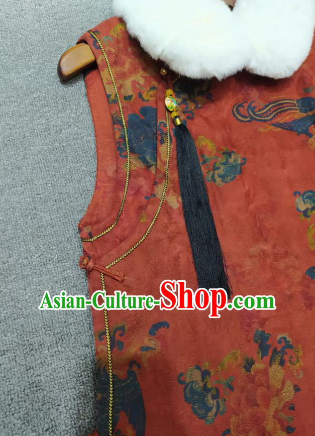Chinese Classical Phoenix Pattern Red Qipao Dress Traditional Silk Cheongsam National Women Clothing Chinese Classical Phoenix Pattern Red Qipao Dress Traditional Silk Cheongsam National Women Clothing