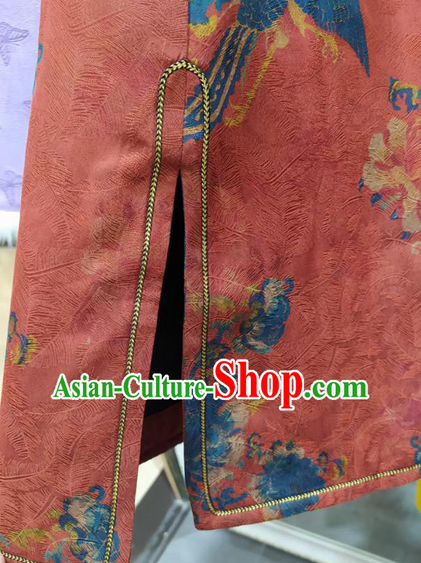 Chinese Classical Phoenix Pattern Red Qipao Dress Traditional Silk Cheongsam National Women Clothing Chinese Classical Phoenix Pattern Red Qipao Dress Traditional Silk Cheongsam National Women Clothing