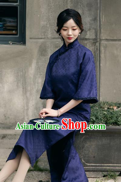 Chinese National Purple Cheongsam Traditional Young Woman Clothing Shanghai Wide Sleeve Qipao Dress Chinese National Purple Cheongsam Traditional Young Woman Clothing Shanghai Wide Sleeve Qipao Dress