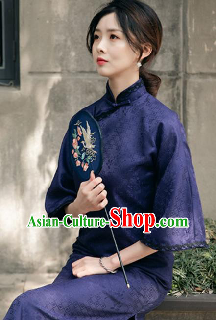 Chinese National Purple Cheongsam Traditional Young Woman Clothing Shanghai Wide Sleeve Qipao Dress Chinese National Purple Cheongsam Traditional Young Woman Clothing Shanghai Wide Sleeve Qipao Dress
