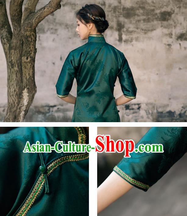 Chinese Classical Deep Green Brocade Qipao Dress National Cheongsam Traditional Shanghai Woman Clothing Chinese Classical Deep Green Brocade Qipao Dress National Cheongsam Traditional Shanghai Woman Clothing