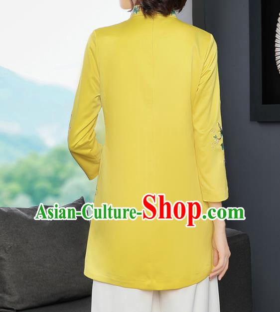China Winter Woman Embroidered Butterfly Yellow Brocade Jacket Traditional Tang Suit Coat China Winter Woman Embroidered Butterfly Yellow Brocade Jacket Traditional Tang Suit Coat
