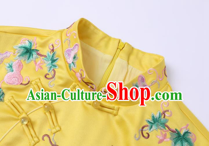 China Winter Woman Embroidered Butterfly Yellow Brocade Jacket Traditional Tang Suit Coat China Winter Woman Embroidered Butterfly Yellow Brocade Jacket Traditional Tang Suit Coat