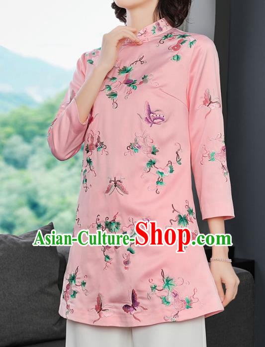 China Traditional Tang Suit Silk Coat Woman Embroidered Butterfly Pink Jacket China Traditional Tang Suit Silk Coat Woman Embroidered Butterfly Pink Jacket