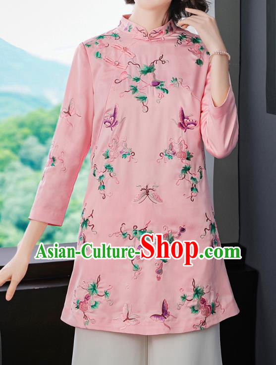 China Traditional Tang Suit Silk Coat Woman Embroidered Butterfly Pink Jacket China Traditional Tang Suit Silk Coat Woman Embroidered Butterfly Pink Jacket