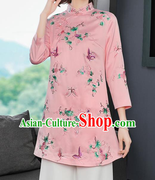 China Traditional Tang Suit Silk Coat Woman Embroidered Butterfly Pink Jacket China Traditional Tang Suit Silk Coat Woman Embroidered Butterfly Pink Jacket