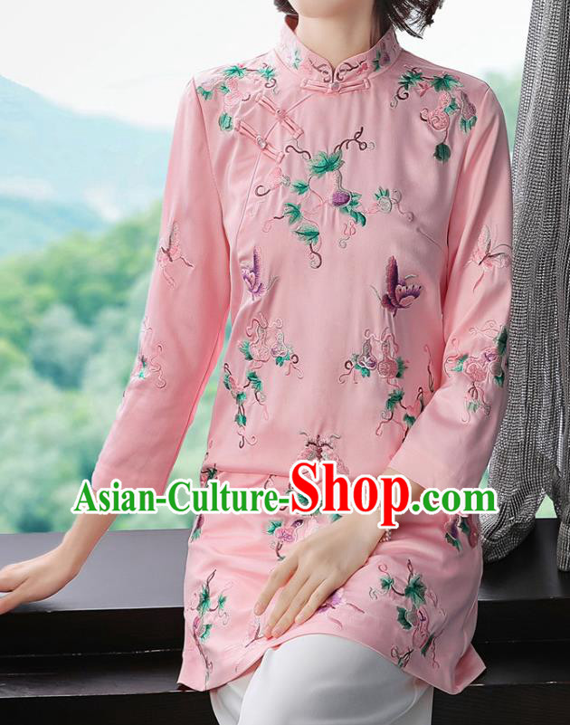 China Traditional Tang Suit Silk Coat Woman Embroidered Butterfly Pink Jacket China Traditional Tang Suit Silk Coat Woman Embroidered Butterfly Pink Jacket