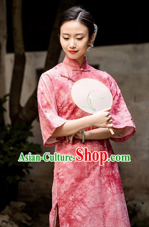 Chinese Classical Pink Qipao Dress National Women Cheongsam Traditional Tie Dye Clothing Chinese Classical Pink Qipao Dress National Women Cheongsam Traditional Tie Dye Clothing