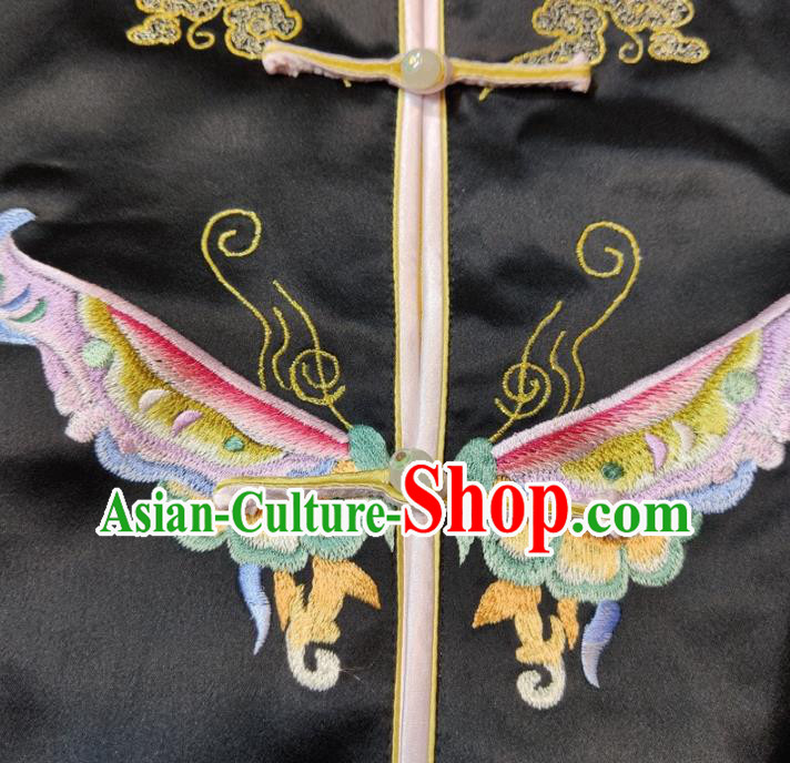 Chinese Tang Suit Waistcoat National Embroidered Butterfly Black Brocade Vest Upper Outer Garment Chinese Tang Suit Waistcoat National Embroidered Butterfly Black Brocade Vest Upper Outer Garment