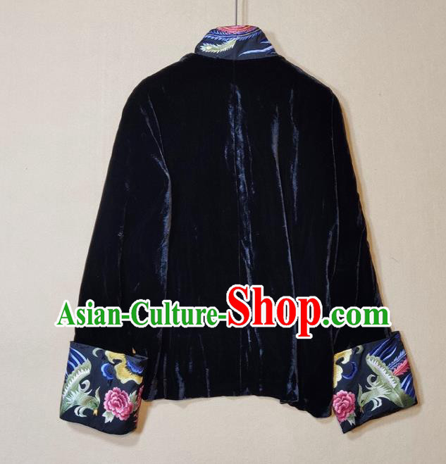 China Traditional Tang Suit Navy Velvet Coat Woman Embroidered Peony Jacket China Traditional Tang Suit Navy Velvet Coat Woman Embroidered Peony Jacket