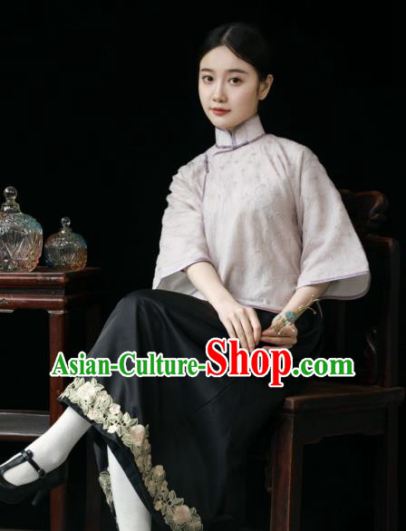 China Classical Lilac Cheongsam Shirt Tang Suit Upper Outer Garment Slant Opening Blouse China Classical Lilac Cheongsam Shirt Tang Suit Upper Outer Garment Slant Opening Blouse