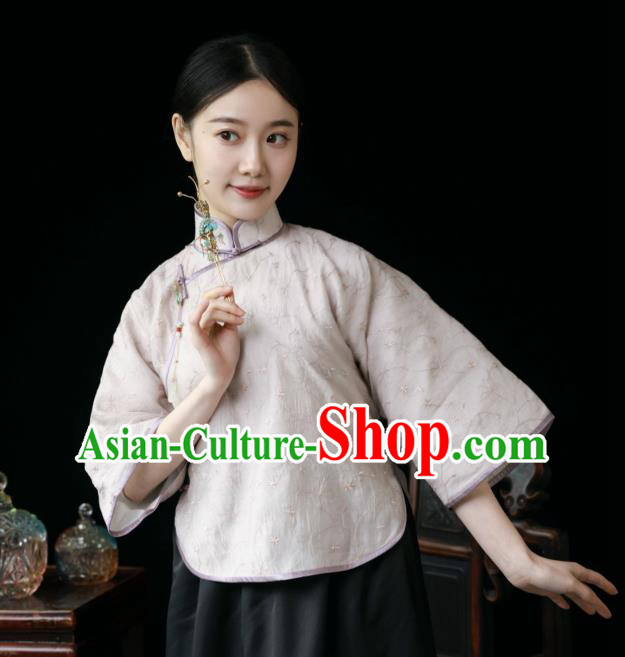 China Classical Lilac Cheongsam Shirt Tang Suit Upper Outer Garment Slant Opening Blouse China Classical Lilac Cheongsam Shirt Tang Suit Upper Outer Garment Slant Opening Blouse