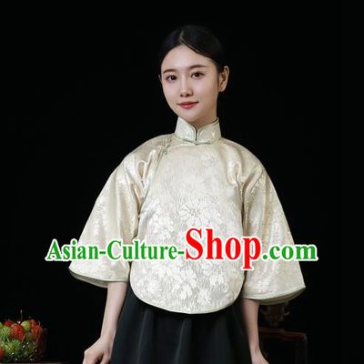 China Tang Suit Upper Outer Garment Cheongsam Blouse Classical Light Golden Brocade Shirt