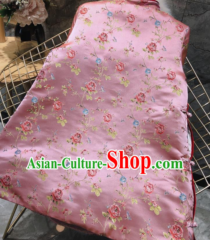 China Woman Classical Rose Pattern Pink Brocade Cotton Padded Jacket Traditional Tang Suit Overcoat China Woman Classical Rose Pattern Pink Brocade Cotton Padded Jacket Traditional Tang Suit Overcoat