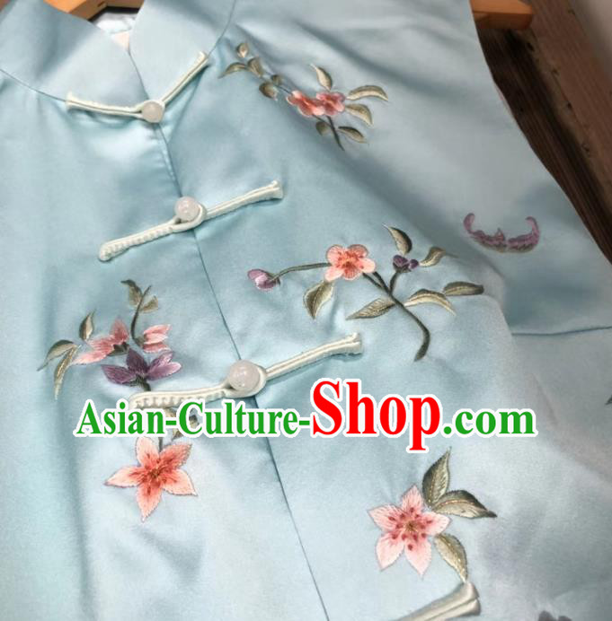 Chinese National Embroidered Blue Silk Vest Upper Outer Garment Tang Suit Waistcoat Chinese National Embroidered Blue Silk Vest Upper Outer Garment Tang Suit Waistcoat