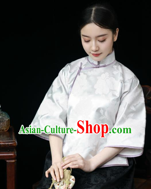 China Classical White Brocade Shirt Tang Suit Upper Outer Garment Cheongsam Blouse China Classical White Brocade Shirt Tang Suit Upper Outer Garment Cheongsam Blouse