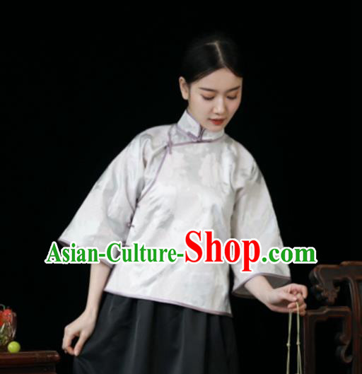 China Classical White Brocade Shirt Tang Suit Upper Outer Garment Cheongsam Blouse China Classical White Brocade Shirt Tang Suit Upper Outer Garment Cheongsam Blouse